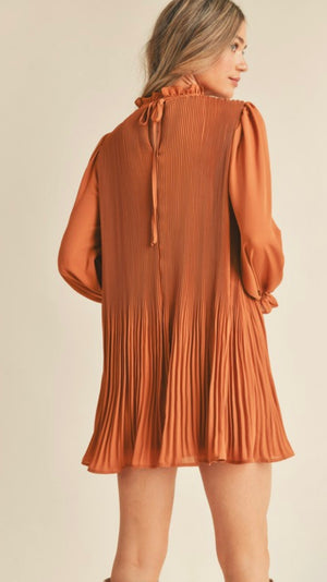 Burnt Orange Pleated Dress