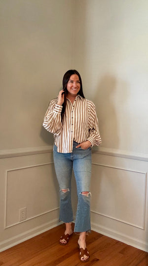 Sand Striped Button Down Top