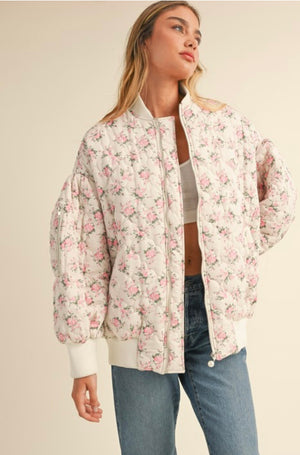 Floral Printed Quilted Bomber Jacket