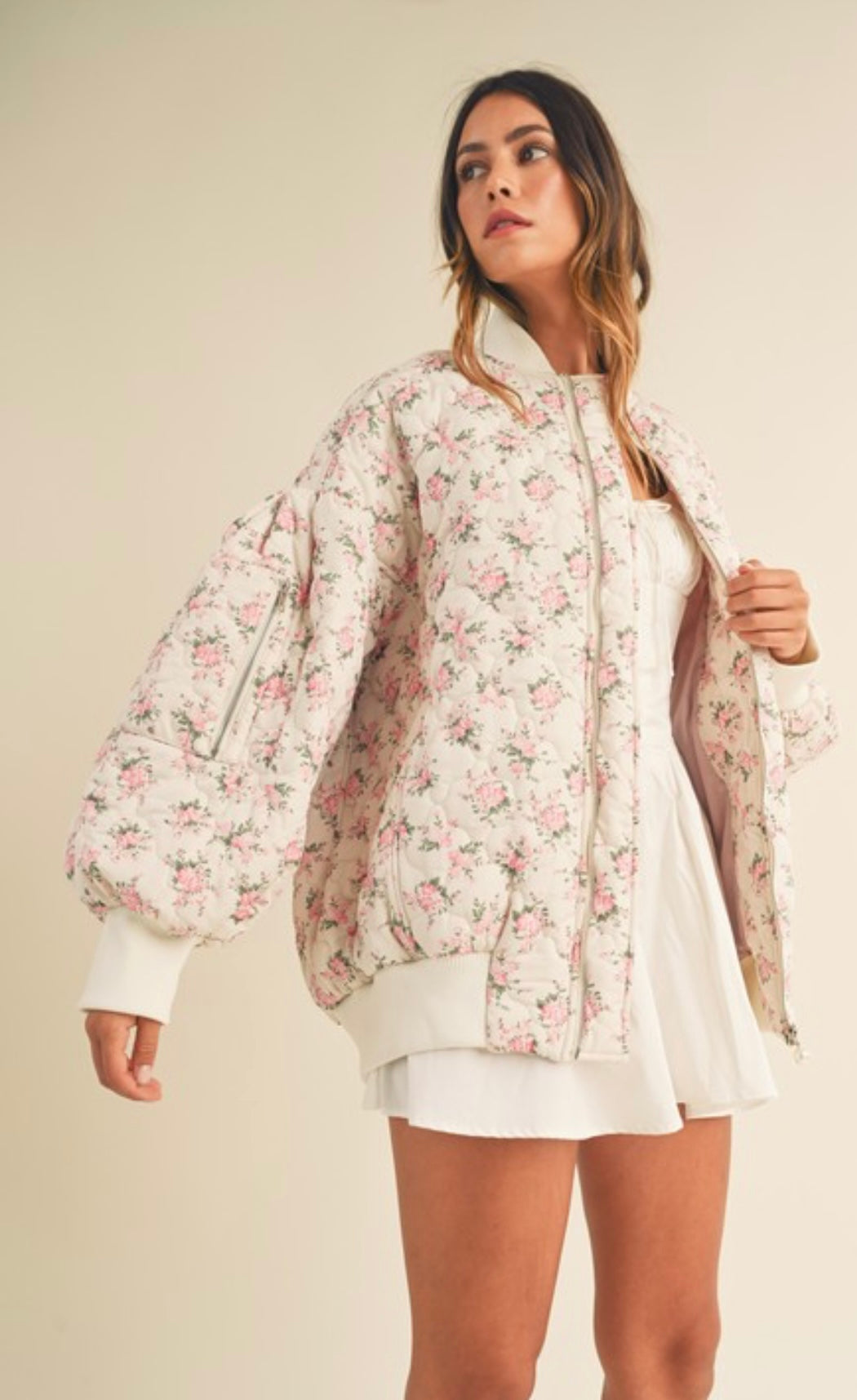 Floral Printed Quilted Bomber Jacket