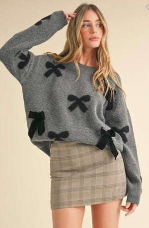 Put a Bow On it Charcoal Sweater